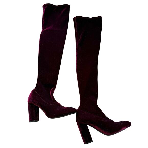 Zara velvet over the knee burgundy heeled boots EU 38 / US 7.5 - Picture 14 of 15